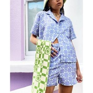 NWT New Girl Order purple Daisy Checkerboard Set with size US 4